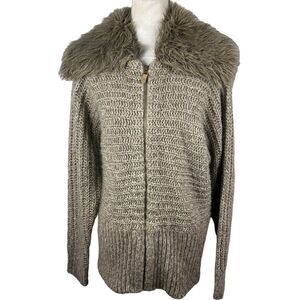 Spiegel Knit Cardigan Sweater Removable Faux Fur Color Small-Medium Tan Beige